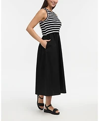 Ellen Tracy Women's Sleeveless Mixed Media Midi Dress