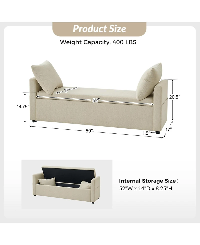 Gema Modern Storage Bench with Two Pillows and Pocket