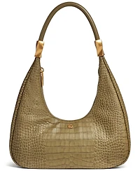 Donna Karan New York Quogue Embossed Croco Leather Small Hobo Shoulder Bag