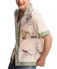 Lucky Brand Men's Short Sleeve Button Front Printed Camp Shirt