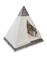 Streamdale 90.5" Length Outdoor Sunbed With Colorful Pillows, Wicker Patio Daybed With Cushions, Tent Shape, Brown and Beige