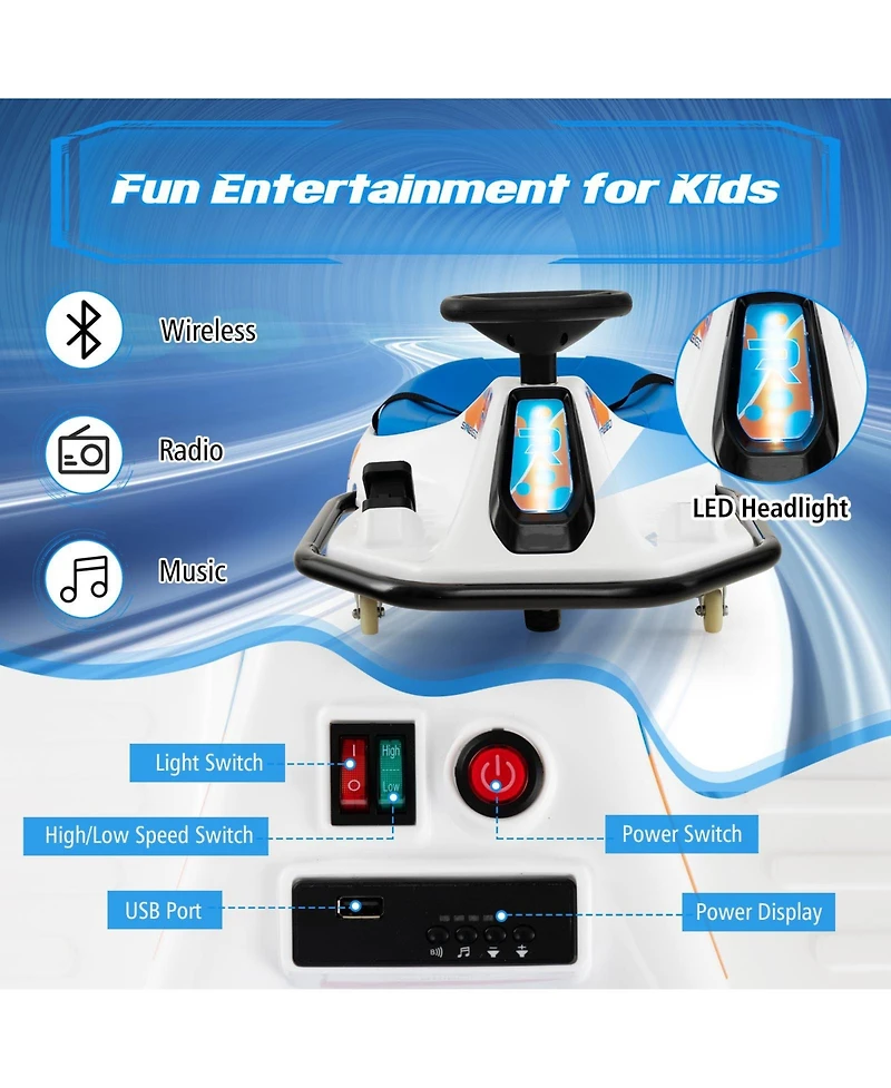 24V Electric Drifting Go Kart for Kids with 360° Spin Wireless Connection