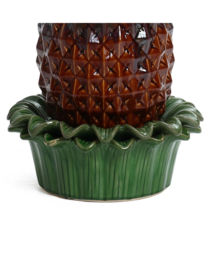 LuxenHome Pineapple Ceramic Indoor/Outdoor 17.1-In Tall Tabletop Fountain, Green Top