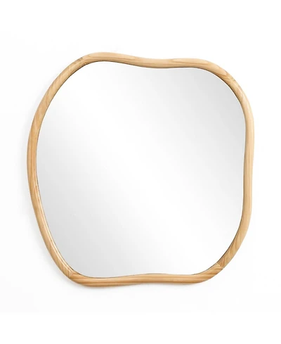 LuxenHome Natural Pine Wood Frame Square Irregular Wall Mirror, Accent and Vanity
