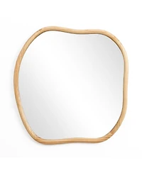 LuxenHome Natural Pine Wood Frame Square Irregular Wall Mirror, Accent and Vanity
