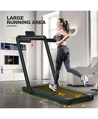 2-in-1 Electric Motorized Folding Treadmill with Dual Display and Speaker