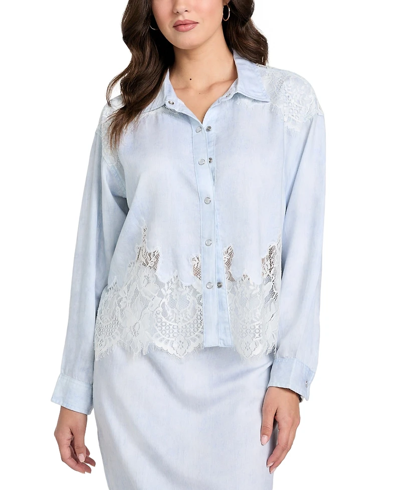 Guess Women's Evie Lace-Trim Chambray Shirt