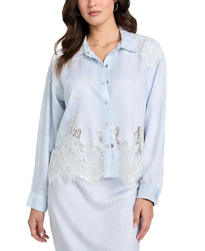Guess Women's Evie Lace-Trim Chambray Shirt