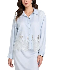 Guess Women's Evie Lace-Trim Chambray Shirt