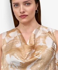 Dkny Plus Printed Cowlneck Sleeveless Blouse