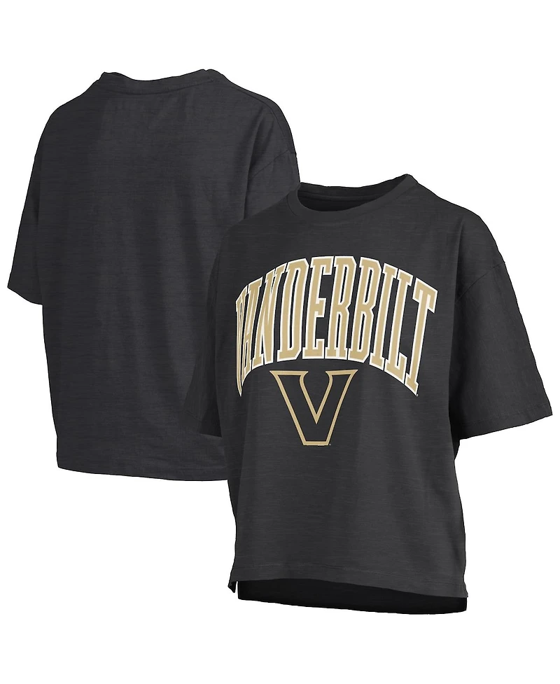 Pressbox Women's Black Vanderbilt Commodores Nelson Arch Over Logo Waist Length Oversized Slub T-Shirt