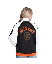 G-iii Sports by Carl Banks Women's White/Black San Francisco Giants Rally Rhinestone Raglan Full-Zip Track Jacket