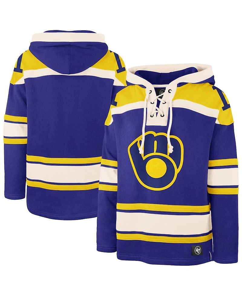'47 Brand Men's Royal Milwaukee Brewers Superior Lacer Pullover Hoodie