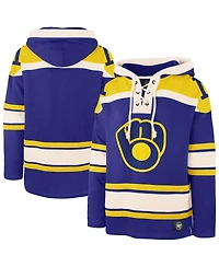 '47 Brand Men's Royal Milwaukee Brewers Superior Lacer Pullover Hoodie