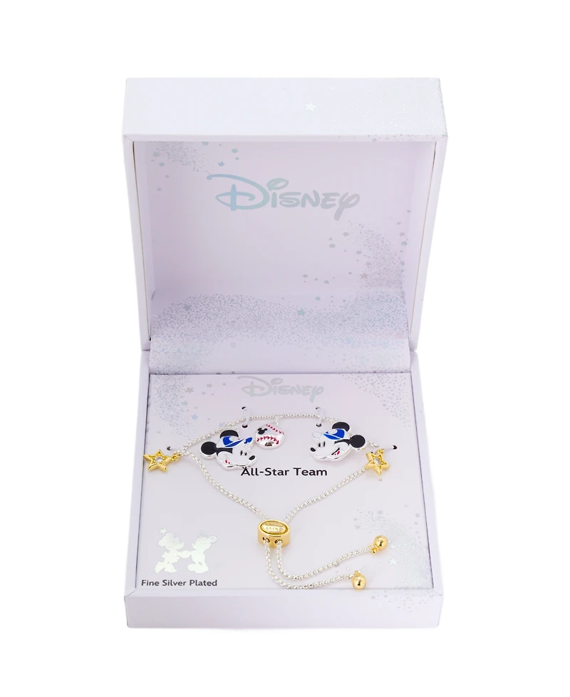 Disney Mickey and Minnie Cubic Zirconia Baseball Charm Bolo Bracelet