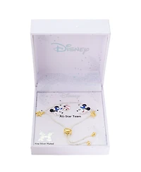 Disney Mickey and Minnie Cubic Zirconia Baseball Charm Bolo Bracelet