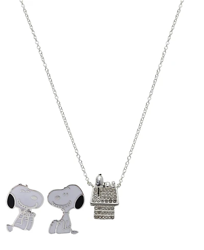 Unwritten Peanuts Crystal Snoopy Doghouse Earring and Necklace Set