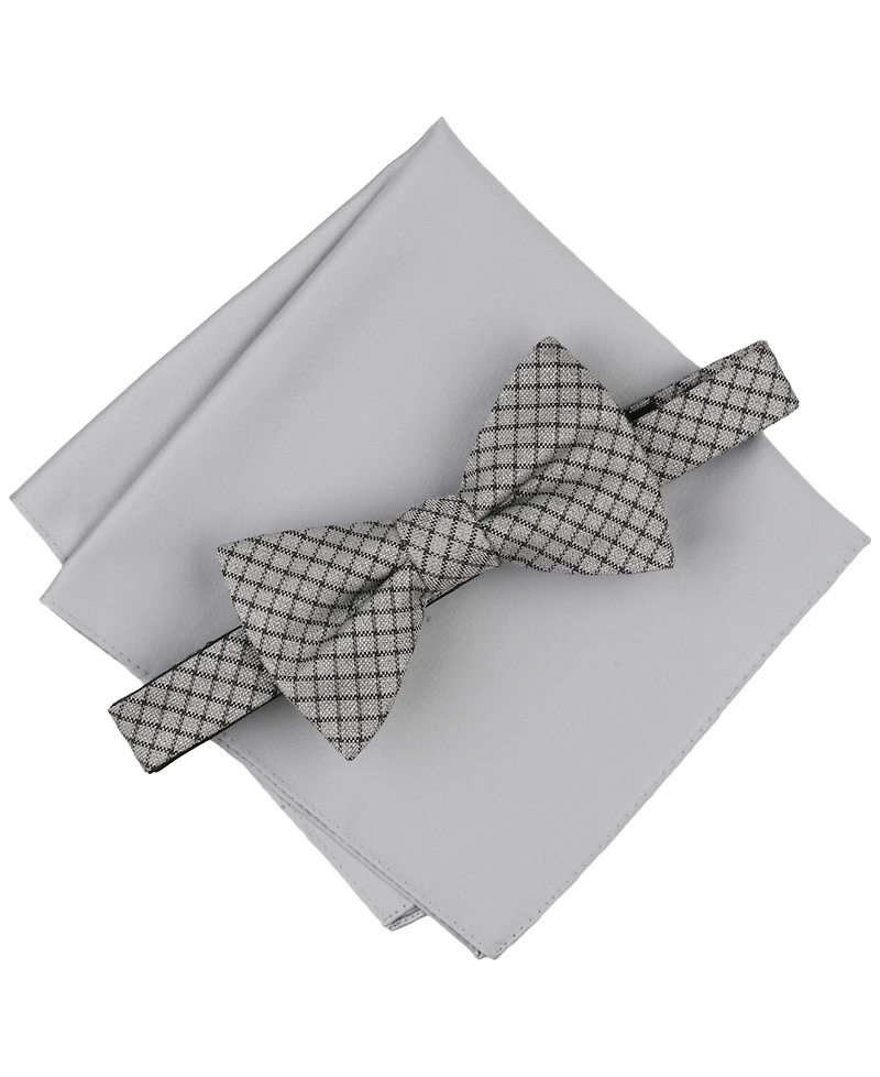 Alfani Men's Huron Plaid Bow Tie & Solid Pocket Square Set, Exclusively at Macy's