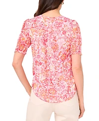 Sam & Jess Petite Printed Puff-Sleeve Pintuck Blouse