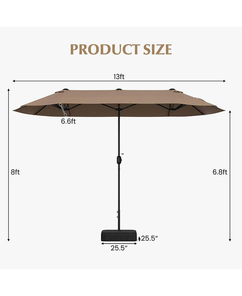 Gymax 13FT Double-sided Patio Umbrella w/ Crank Handle Base Safety Lock