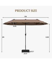 Gymax 13FT Double-sided Patio Umbrella w/ Crank Handle Base Safety Lock