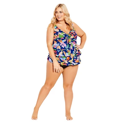 Avenue Women's Ruffled Print Tankini Top