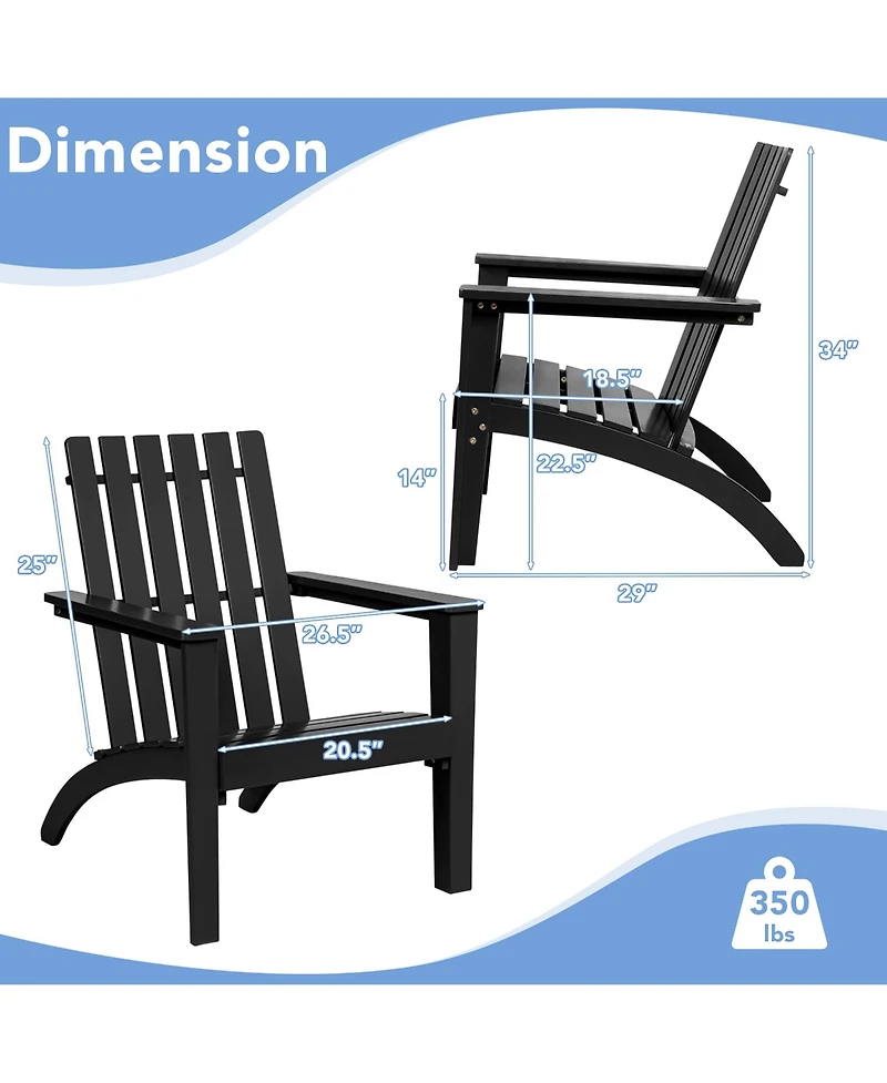 Patio Adirondack Chair Acacia Wood Lounge Armrest Garden Deck