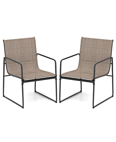 2 Pcs Outdoor Dining Chairs Patio Furniture Chair with Breathable Seat & Backrest