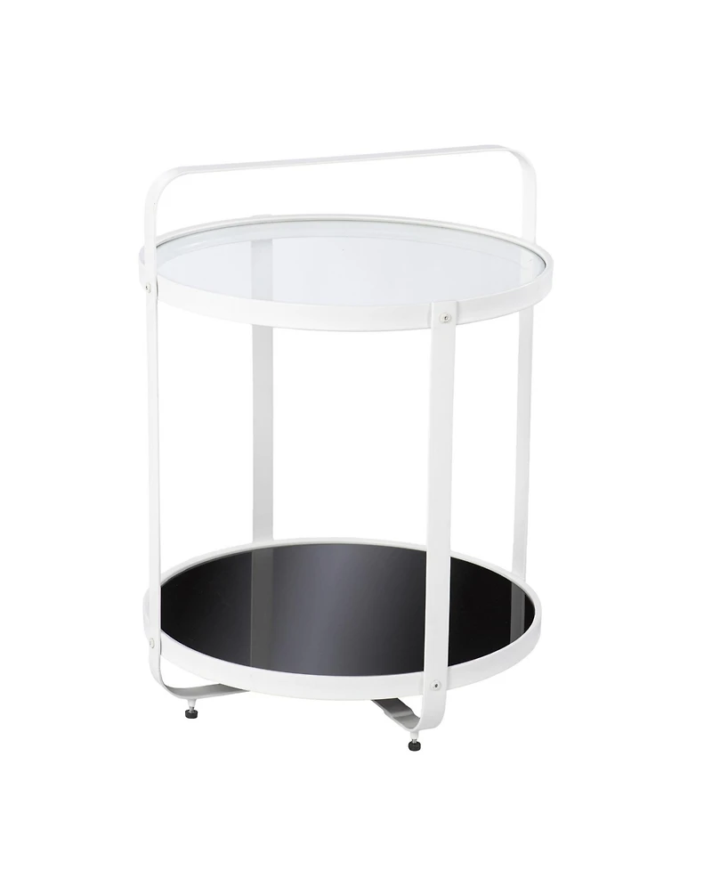 Glass and Iron Round End Table with Shelf for Living Room or Bedroom