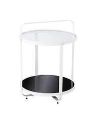 Glass and Iron Round End Table with Shelf for Living Room or Bedroom