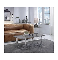 Industrial Style Faux Marble Rectangular End Table with Wood and Metal Frame