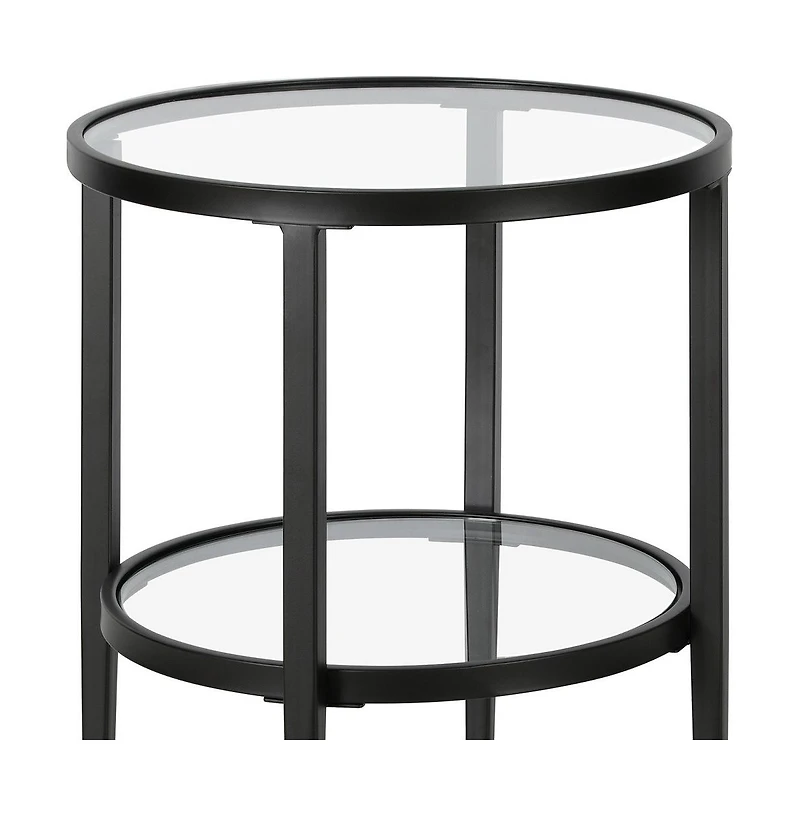 Industrial Steel Round End Table with Shelf – Modern Side Table for Living Room