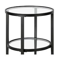 Industrial Steel Round End Table with Shelf – Modern Side Table for Living Room