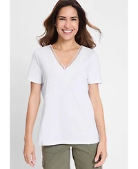Olsen Women's Modern Eyelet V-Neck T-Shirt
