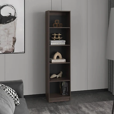Vinton Xs Bookcase Compact Bookshelf with Multiple Shelves, Dark Walnut / Black Wengue