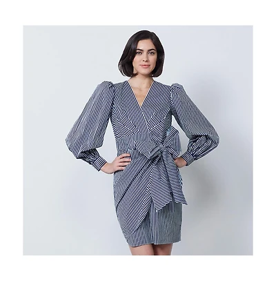 Etcetera Women's Striped Wrap Shirt Dress Oracle