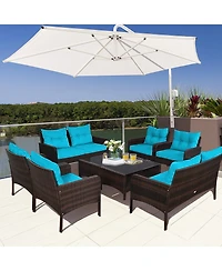 Gymax 8PCS Rattan Patio Conversation Set Outdoor Furniture Set Cushioned