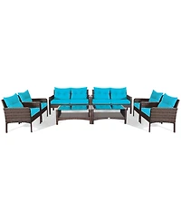Gymax 8PCS Rattan Patio Conversation Set Outdoor Furniture Set Cushioned