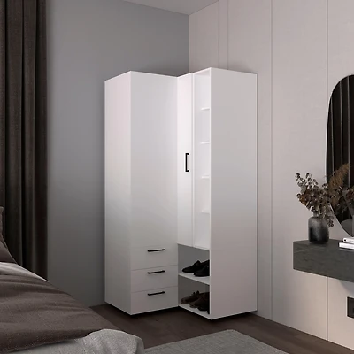 Granger Armoire, 1 Door, 3 Drawers, 7 Shelves, 10 Legs, White