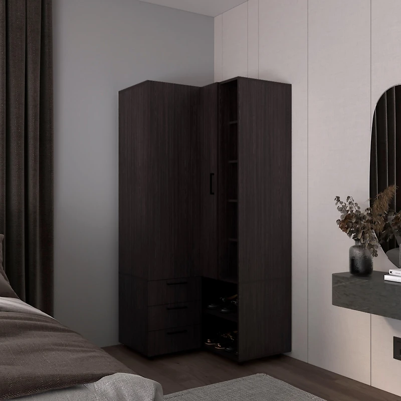 Granger Armoire, 1 Door, 3 Drawers, 7 Shelves, 10 Legs, White