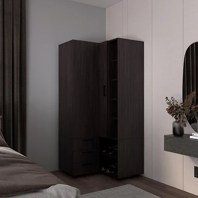 Granger Armoire, 1 Door, 3 Drawers, 7 Shelves, 10 Legs, White