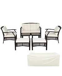 Gymax 7PCS Rattan Patio Conversation Sofa Furniture Set w/ Cushions & Waterproof Cover
