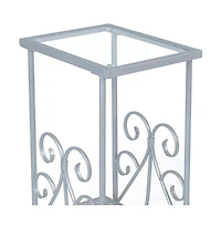 Contemporary Glass and Metal Square End Table with Lower Shelf
