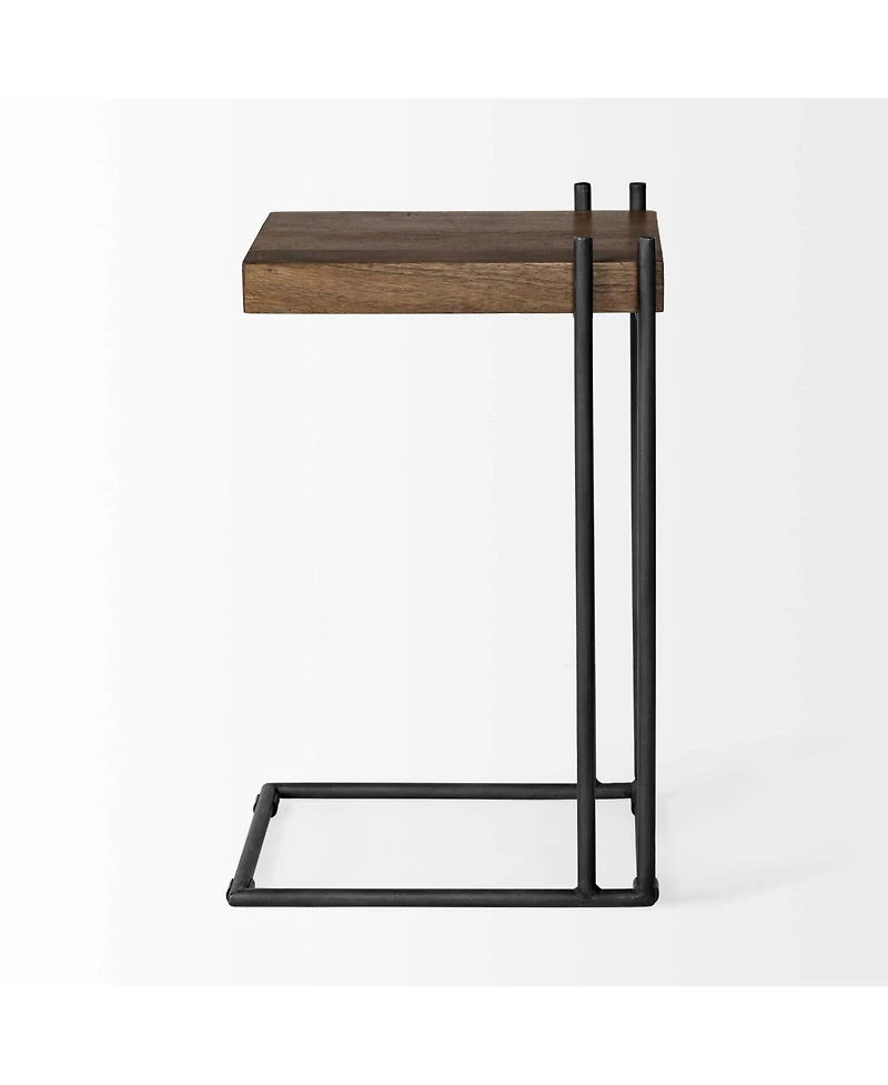 Industrial Solid Wood Square End Table with Metal Accents and Rivets