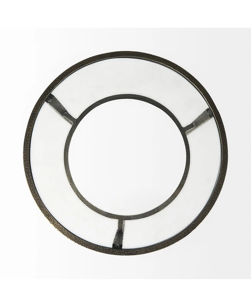Glass and Metal Round End Table with Lower Shelf for Living Room