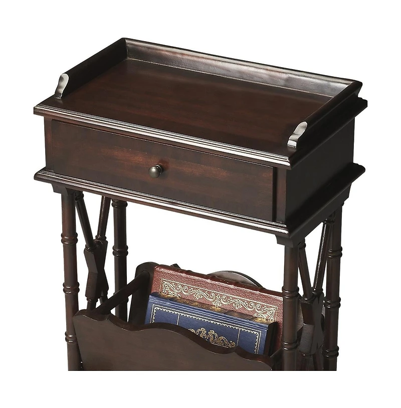 24" Black Solid and Manufactured Wood End Table With Drawer And Shelf With Magazine Holder