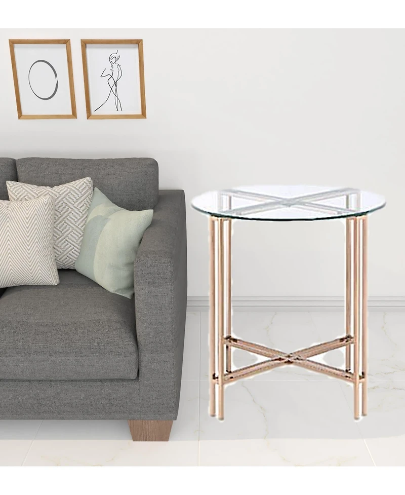 Contemporary Glass and Metal Round End Table with Elegant Finish