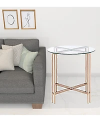 Contemporary Glass and Metal Round End Table with Elegant Finish