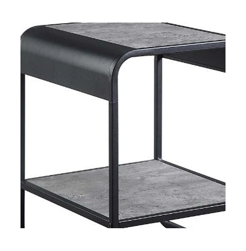 Contemporary Rectangular End Table with Metal Frame and Storage Shelf