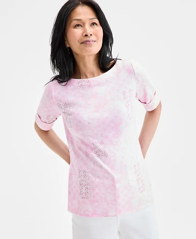 Style & Co Petite Elbow-Sleeve Patchwork Top, Exclusively at Macy's